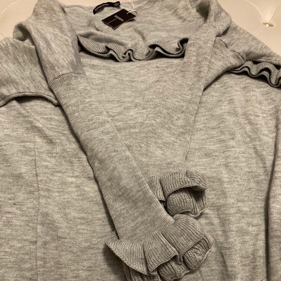 NRW Solutions Gray Ruffle Trim Scoop Neck Knit Sweater Dress Size XL - Picture 2 of 8